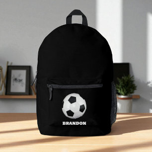 Jongens Voetbal Zwart Stijlvolle Custom Name Kinde Bedrukte Rugzak