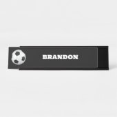 Jongens Voetbal Zwart Stijlvolle Custom Name Kinde Bureau Naambordje (Voorkant)