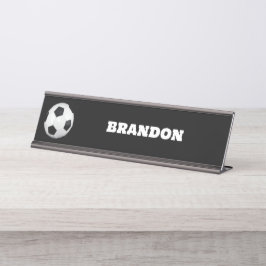 Jongens Voetbal Zwart Stijlvolle Custom Name Kinde Bureau Naambordje