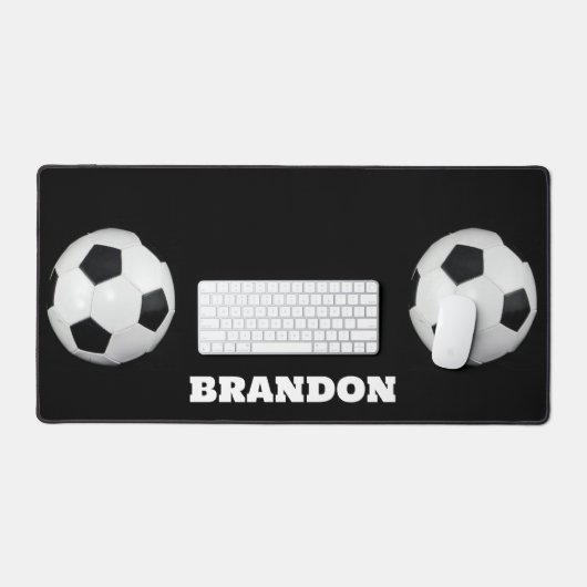 Jongens Voetbal Zwart Stijlvolle Custom Name Kinde Bureaumat (Keyboard & Muis)