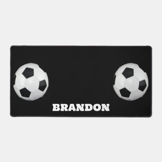 Jongens Voetbal Zwart Stijlvolle Custom Name Kinde Bureaumat (Voorkant)