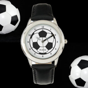 Jongens Voetbal Zwart Stijlvolle Custom Name Kinde Horloge
