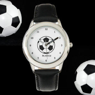 Jongens Voetbal Zwart Stijlvolle Custom Name Kinde Horloge