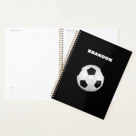 Jongens Voetbal Zwart Stijlvolle Custom Name Kinde Planner