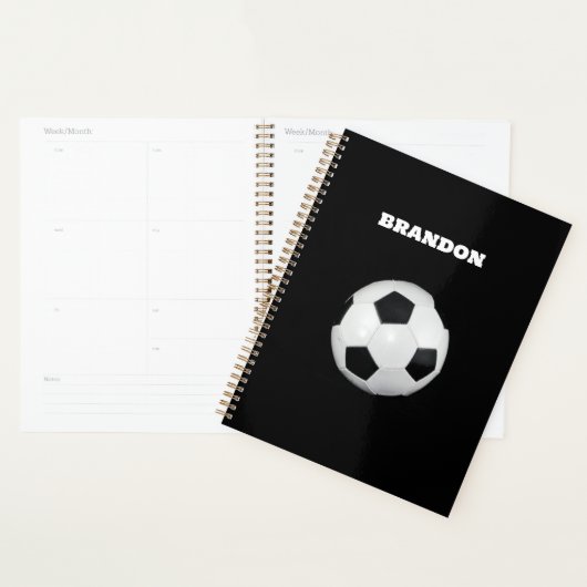 Jongens Voetbal Zwart Stijlvolle Custom Name Kinde Planner (Display)