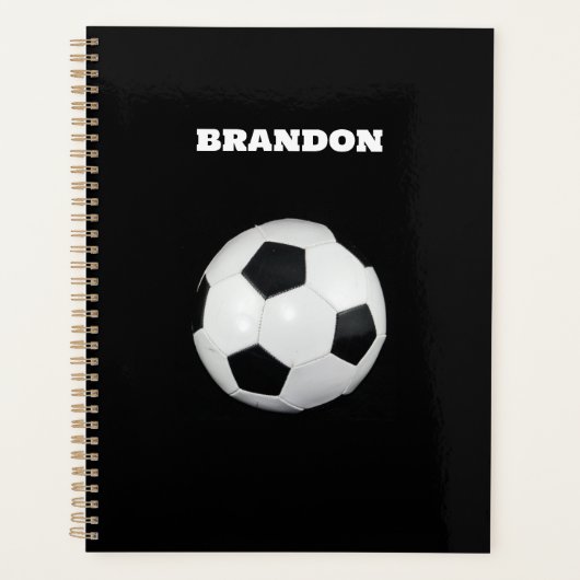 Jongens Voetbal Zwart Stijlvolle Custom Name Kinde Planner (Voorkant)