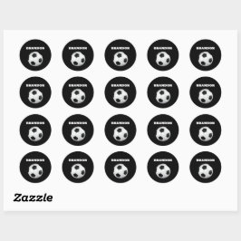Jongens Voetbal Zwart Stijlvolle Custom Name Kinde Ronde Sticker