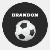 Jongens Voetbal Zwart Stijlvolle Custom Name Kinde Ronde Sticker (Voorkant)