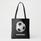 Jongens Voetbal Zwart Stijlvolle Custom Name Kinde Tote Bag (Voorkant)