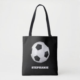 Jongens Voetbal Zwart Stijlvolle Custom Name Kinde Tote Bag