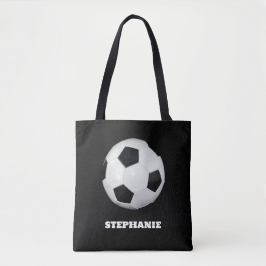 Jongens Voetbal Zwart Stijlvolle Custom Name Kinde Tote Bag (Voorkant)