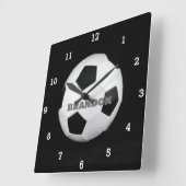 Jongens Voetbal Zwart Stijlvolle Custom Name Kinde Vierkante Klok (Hoek)