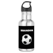 Jongens Voetbal Zwart Stijlvolle Custom Name Kinde Waterfles (Voorkant)