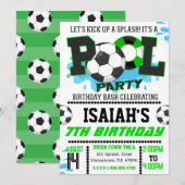 Jongens Voetbal Zwembad Party Verjaardag Uitnodigi Kaart (Voorkant / Achterkant)