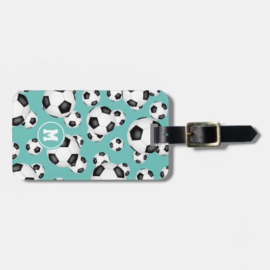 jongens voetballen patroon monogrammen bagagelabel (Voorkant horizontaal)