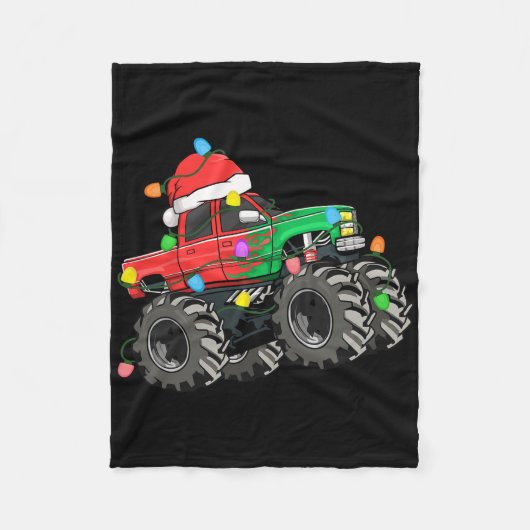 Jongens Vrolijke Kerstmis Monster Truck Santa Hat Fleece Deken (Voorkant)