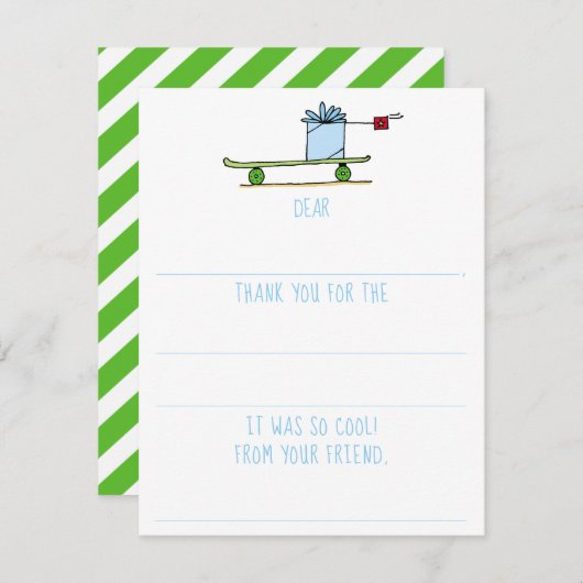 Jongens vul skateboard verjaardag bedankt notitiekaartje (Voorkant / Achterkant)