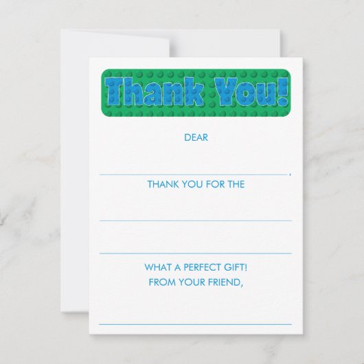 Jongens vullen het bouwblok bedankt notitiekaartje (Voorkant)