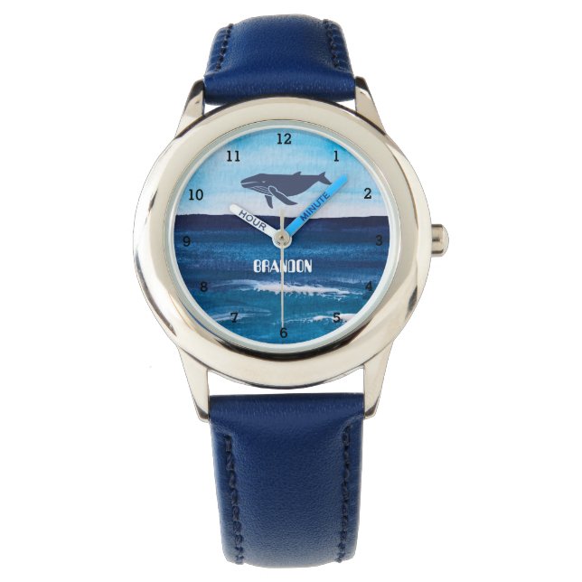 Jongens walvis vis vis vis moderne blauwe Kind Horloge (Voorkant)