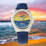 Jongens walvis vis vis vis moderne blauwe Kind Horloge<br><div class="desc">Blauw,  walvis,  oceaangolven,  visgepersonaliseerd kinder horloge. Nautische waterverf. Ideaal voor jongens.</div>