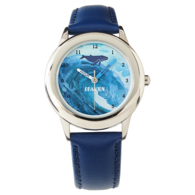 Jongens walvis vis vis vis moderne blauwe Kind Horloge (Voorkant)