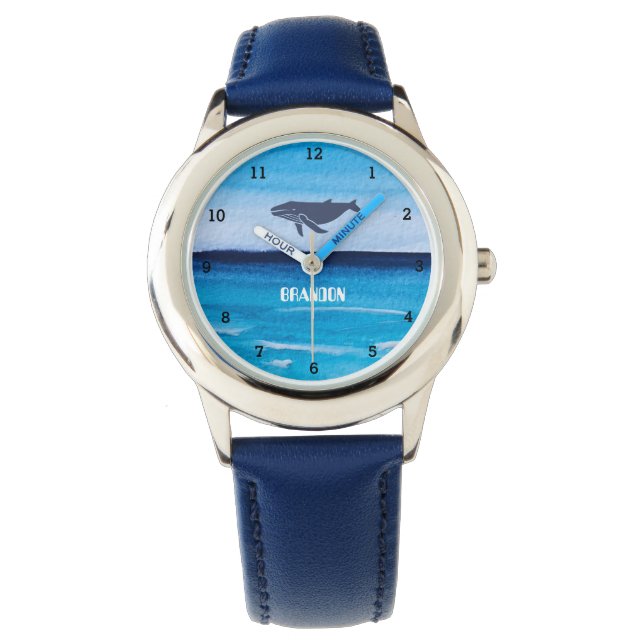 Jongens walvis vis vis vis moderne blauwe Kind Horloge (Voorkant)