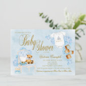 Jongens Waterverf Blauw Goud Baby shower Kaart (Staand voorkant)