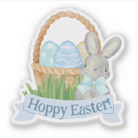 Jongens Waterverf Blauwe Paasmand Sticker (Voorkant)