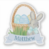 Jongens Waterverf Blauwe Paasmand Sticker (Voorkant)