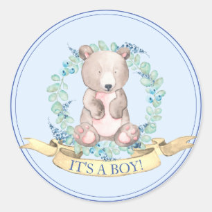 Jongens Waterverf Floral Baby Baby shower Klasse Ronde Sticker