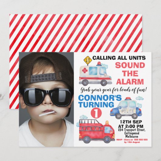 Jongens Waterverf Foto Vervoer 1e verjaardag Kaart (Voorkant / Achterkant)