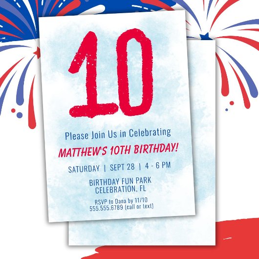 Jongens Waterverf Kinder Blauw 10e Verjaardag Kaart