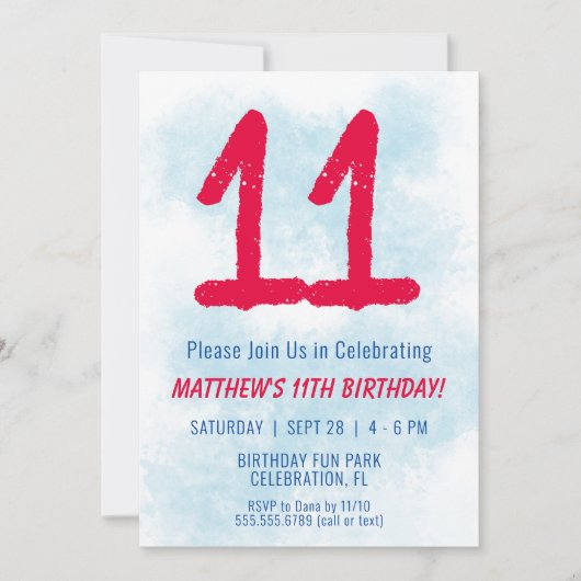 Jongens Waterverf Kinder Blauw 11e Verjaardag Kaart (Voorkant)