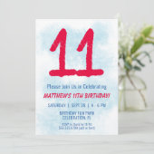 Jongens Waterverf Kinder Blauw 11e Verjaardag Kaart (Staand voorkant)