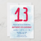 Jongens Waterverf Kinder Blauw 13e Verjaardag Kaart (Voorkant)