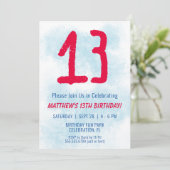 Jongens Waterverf Kinder Blauw 13e Verjaardag Kaart (Staand voorkant)