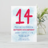 Jongens Waterverf Kinder Blauw 14e Verjaardag Kaart (Staand voorkant)