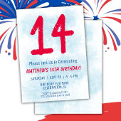 Jongens Waterverf Kinder Blauw 14e Verjaardag Kaart