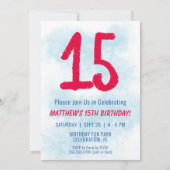 Jongens Waterverf Kinder Blauw 15e Verjaardag Kaart (Voorkant)