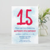 Jongens Waterverf Kinder Blauw 15e Verjaardag Kaart (Staand voorkant)