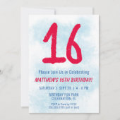 Jongens Waterverf Kinder Blauw 16e Verjaardag Kaart (Voorkant)