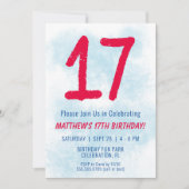 Jongens Waterverf Kinder Blauw 17e Verjaardag Kaart (Voorkant)