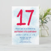 Jongens Waterverf Kinder Blauw 17e Verjaardag Kaart (Staand voorkant)