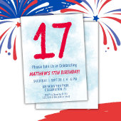 Jongens Waterverf Kinder Blauw 17e Verjaardag Kaart