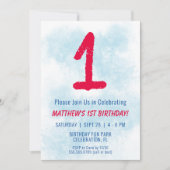 Jongens Waterverf Kinder Blauw 1e Verjaardag Kaart (Voorkant)