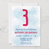 Jongens Waterverf Kinder Blauw 3e Verjaardag Kaart (Voorkant)