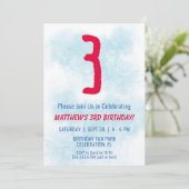 Jongens Waterverf Kinder Blauw 3e Verjaardag Kaart (Staand voorkant)