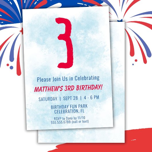 Jongens Waterverf Kinder Blauw 3e Verjaardag Kaart