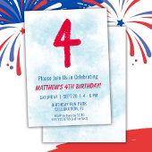 Jongens Waterverf Kinder Blauw 4e Verjaardag Kaart