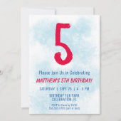 Jongens Waterverf Kinder Blauw 5e Verjaardag Kaart (Voorkant)